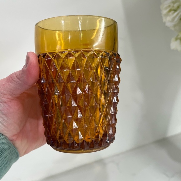 Vintage Indiana Glass Orange Diamond Point Textured 12 Ounce Drinkware - Picture 4 of 4